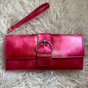 Hot Pink Faux Leather Wristlet Clutch Purse